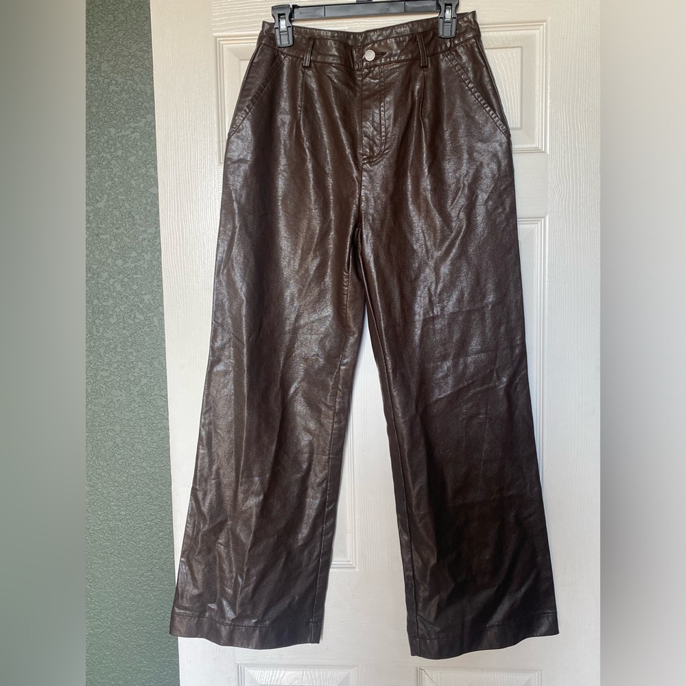 Wide leg brown leather pants